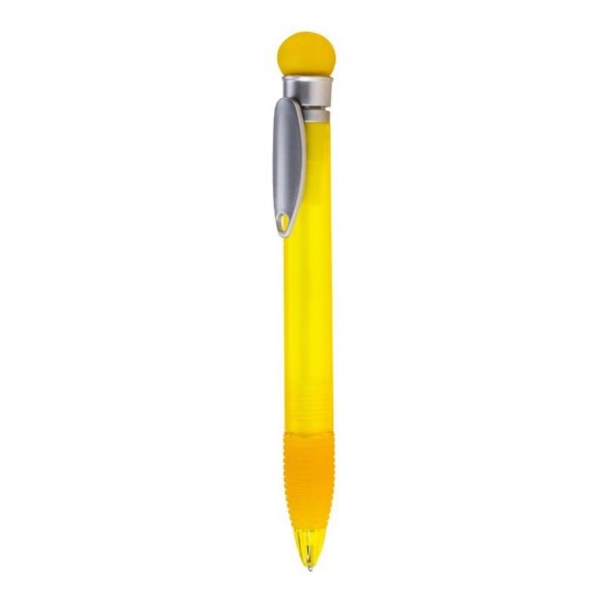 Ручка пластикова, кулькова з круглою гумованою кнопкою жовтий - 1119-5