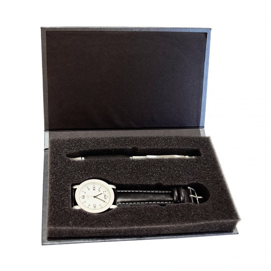 Набір годинник + ручка в подарунковій упаковці сріблястий/чорний - 2438.03