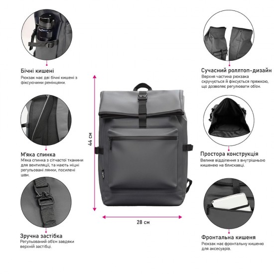 Рюкзак роллтоп Nikibo Trekker темно-синій - 30011105-44