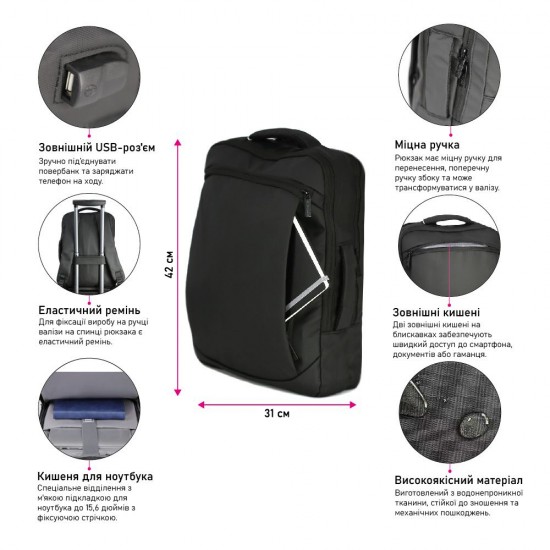 Рюкзак-сумка Nikibo Peak чорний - 30011905-01 Рюкзак-сумка Nikibo Peak чорний - 30011905-01