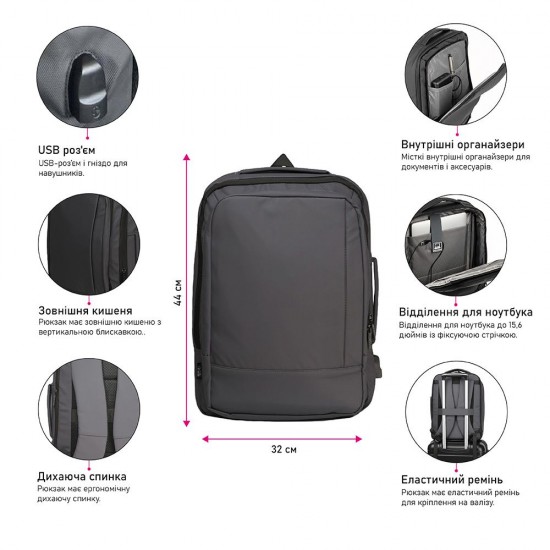 Рюкзак для подорожей Nikibo Horizon сірий - 30012005-07