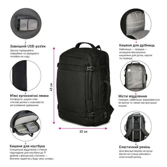 Рюкзак-сумка Nikibo Nomad чорний - 30012105-01 Рюкзак-сумка Nikibo Nomad чорний - 30012105-01