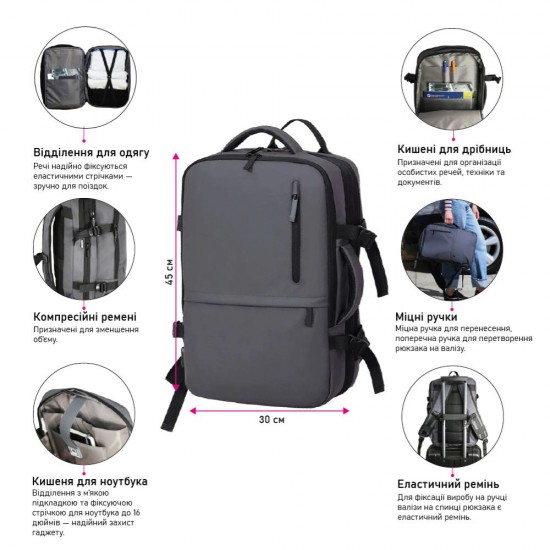 Рюкзак-сумка Nikibo Journey сірий - 30012505-07 Рюкзак-сумка Nikibo Journey сірий - 30012505-07