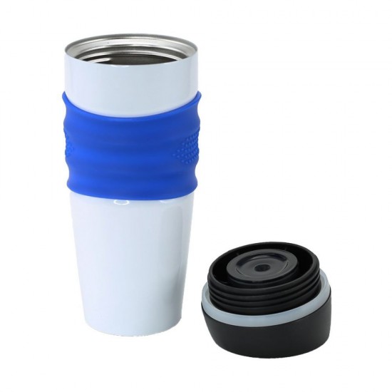 Термокружка 400 мл сталева Bergamo Mario білий/синій - 310-3