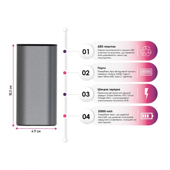 Повербанк 20000 mAh TheGeneral Apa, цифровий індикатор чорний - 40012519-01