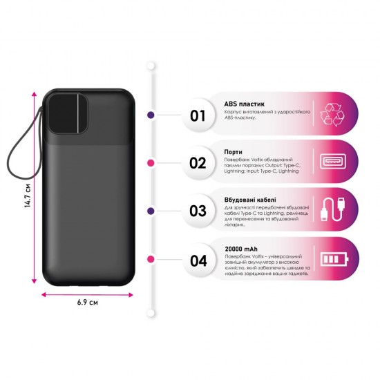 Повербанк 20000 mAh TheGeneral Voltix, цифровий індикатор чорний - 40012819-01
