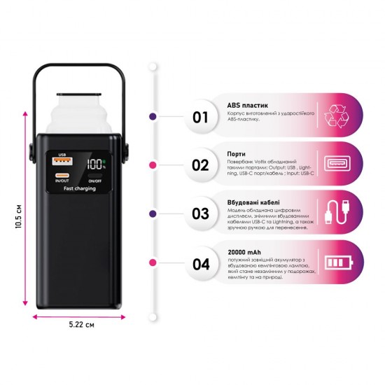 Повербанк 20000 mAh TheGeneral Glim, цифровий індикатор чорний - 40012919-01