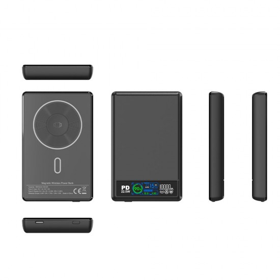Повербанк 10000 mAh TheGeneral Viro, бездротова зарядка 15W, цифровий індикатор чорний - 40013422-01