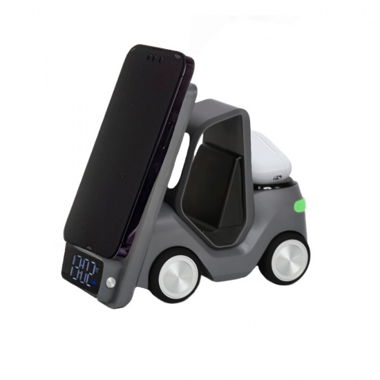 Бездротовий зарядний пристрій TheGeneral DriveCharge 15W з підсвічуванням та годинником графіт - 40051619-01