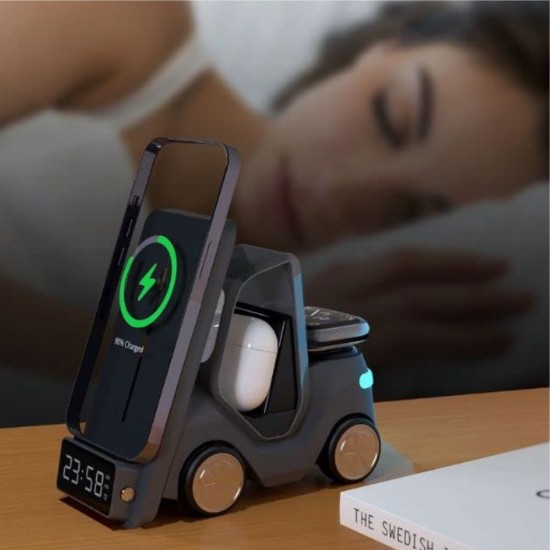 Бездротовий зарядний пристрій TheGeneral DriveCharge 15W з підсвічуванням та годинником графіт - 40051619-01