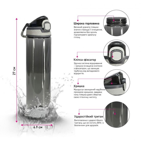 Пляшка для води 700 мл тританова Line Art Rosario сірий - 60013918-07 Пляшка для води 700 мл тританова Line Art Rosario сірий - 60013918-07