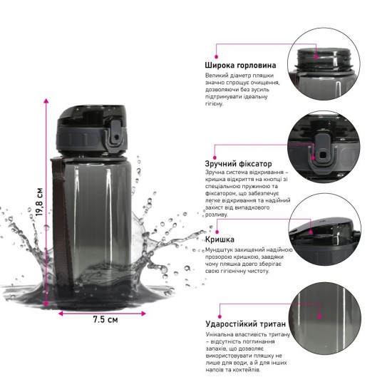 Пляшка для води 600 мл тританова Line Art Paraná темно-синій - 60014018-44