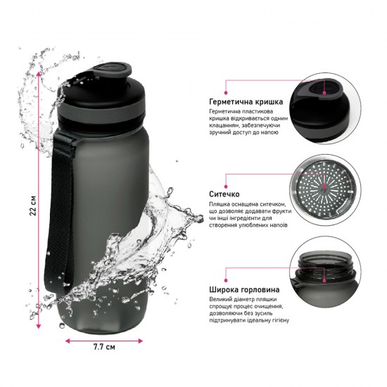 Пляшка для води 650 мл тританова Line Art Flores сірий - 60014218-07