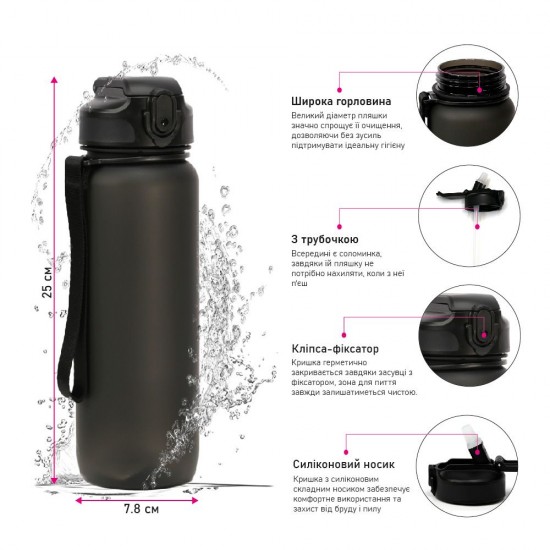 Пляшка для води 800 мл тританова Line Art Grassa чорний - 60014318-01 Пляшка для води 800 мл тританова Line Art Grassa чорний - 60014318-01