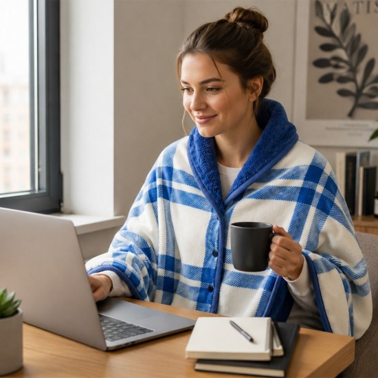 Плед-пончо флісовий Soft Me Poncho M 70х140см синій/білий - 70030505-03 Плед-пончо флісовий Soft Me Poncho M 70х140см синій/білий - 70030505-03