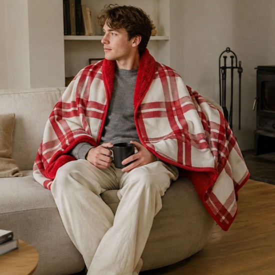 Плед-пончо флісовий Soft Me Poncho L 100х140см червоний/білий - 70030605-02 Плед-пончо флісовий Soft Me Poncho L 100х140см червоний/білий - 70030605-02
