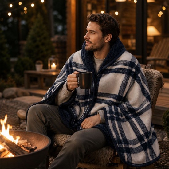 Плед-пончо флісовий Soft Me Poncho L 100х140см темно-синій/білий - 70030605-44 Плед-пончо флісовий Soft Me Poncho L 100х140см темно-синій/білий - 70030605-44