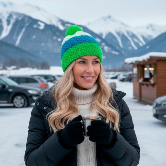 Шапка coFEE Three rows неоново-зелений/бірюзовий/білий - 3041-41 CO