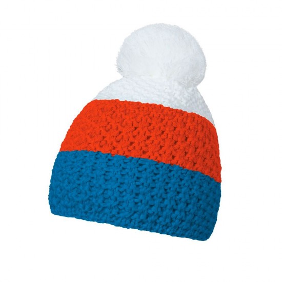 Шапка coFEE Cable knit бірюзовий/помаранчевий/білий - 3045-4