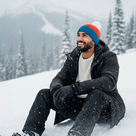 Шапка coFEE Cable knit бірюзовий/помаранчевий/білий - 3045-4