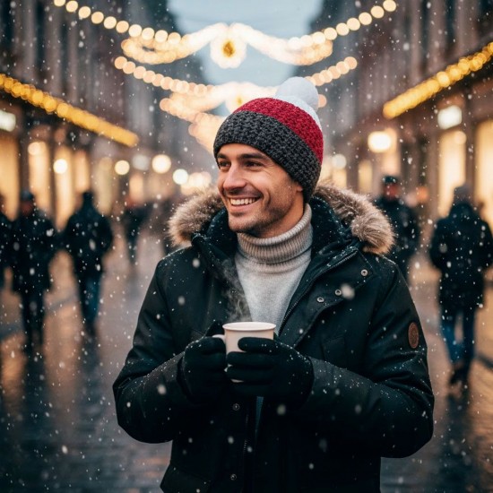 Шапка coFEE Cable knit сірий/фіолетовий/білий - 3045-7