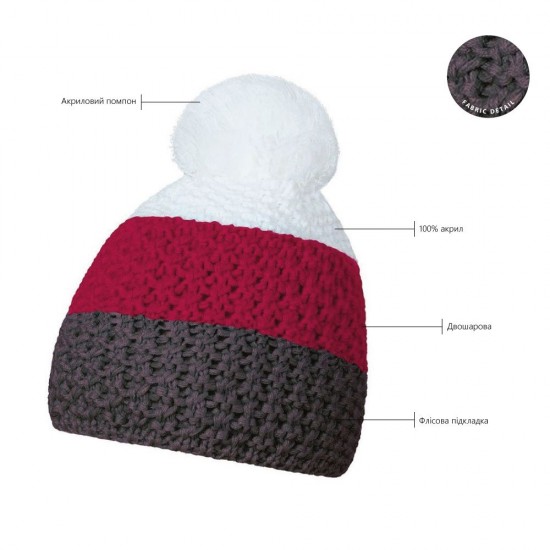 Шапка coFEE Cable knit сірий/бордовий/білий - 3045-7 Шапка coFEE Cable knit сірий/бордовий/білий - 3045-7