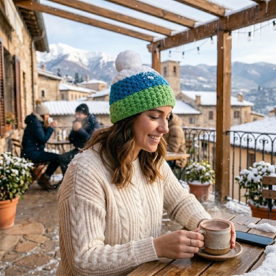 Шапка coFEE Cable knit яскраво-зелений/бірюзовий/білий - 3045-9 Шапка coFEE Cable knit яскраво-зелений/бірюзовий/білий - 3045-9