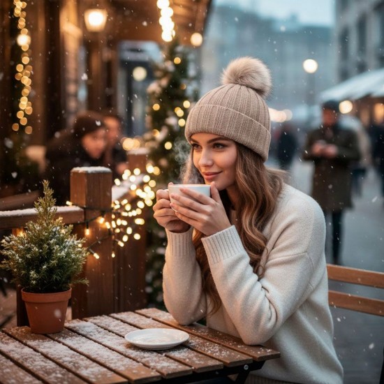 Шапка coFEE Rib fur бежевий - 3048-17