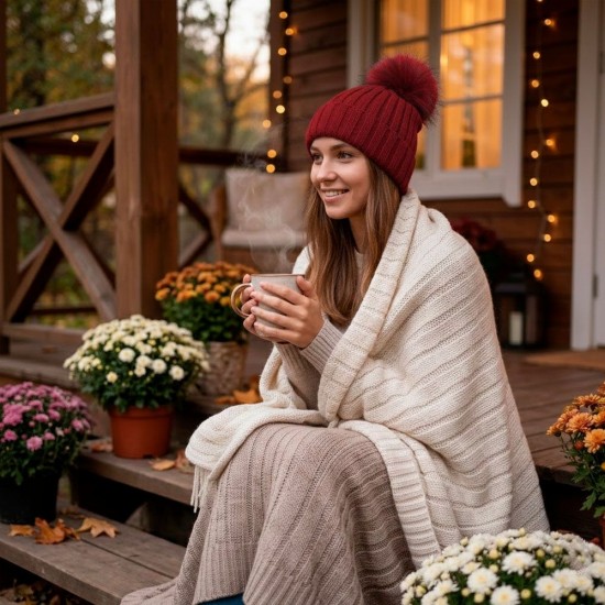 Шапка coFEE Rib fur бордовий - 3048-2