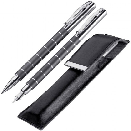 Набір металевих ручок Easy Gifts Mayfield пір'яна та ролер, в футлярі графітовий - 193477