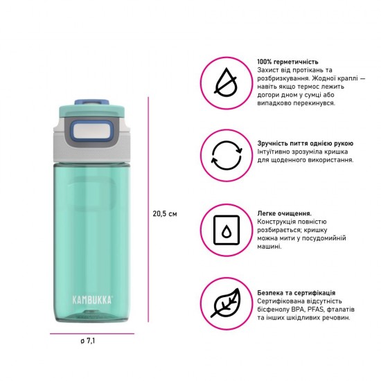 Пляшка для води 500 мл тританова Kambukka Elton бірюзовий - 11-03020