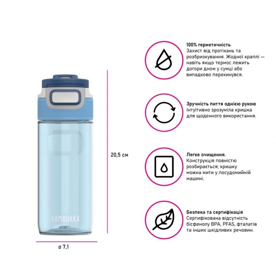 Пляшка для води 500 мл тританова Kambukka Elton тропічний-блакитний - 11-03026