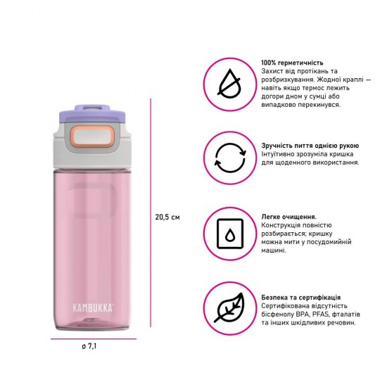 Пляшка для води 500 мл тританова Kambukka Elton світло-рожевий - 11-03027
