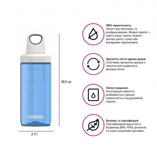 Пляшка для води 500 мл тританова Kambukka Reno сапфіровий/білий - 11-05009