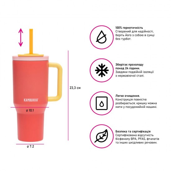 Термокухоль 950 мл сталева Kambukka Rio, вакуумна кораловий/жовтий - 11-08002
