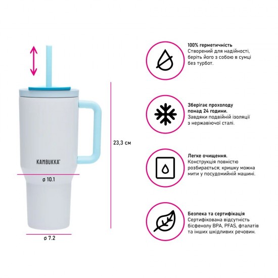 Термокухоль 950 мл сталева Kambukka Rio, вакуумна білий/блакитний - 11-08003