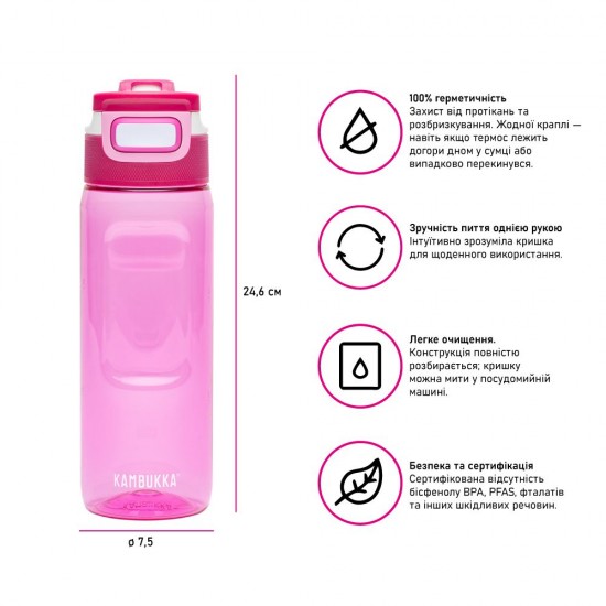 Пляшка для води 750 мл тританова Kambukka Elton фуксія - 11-03044 Пляшка для води 750 мл тританова Kambukka Elton фуксія - 11-03044