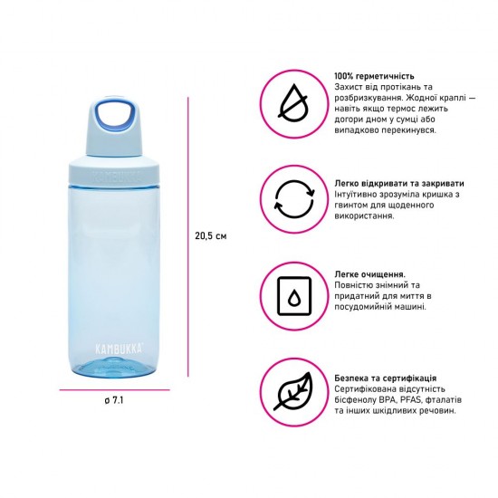 Пляшка для води 500 мл тританова Kambukka Reno світло-блакитний - 11-05026 Пляшка для води 500 мл тританова Kambukka Reno світло-блакитний - 11-05026