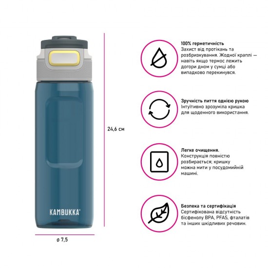 Пляшка для води 750 мл тританова Kambukka Elton синій - 11-03029