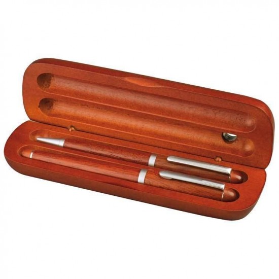 Набір з двох ручок в дерев'яному футлярі коричневий - 1401601