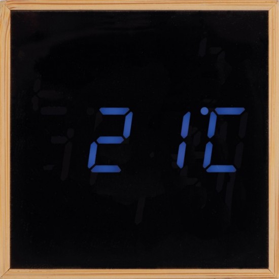 Годинник настільний дерев'яний з синім світодіодним дисплеєм бежевий - 4246213