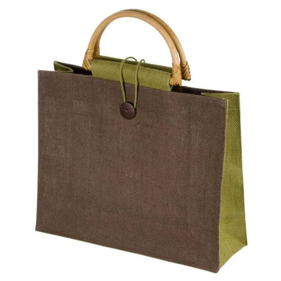 Еко-сумка з бамбуковими ручками коричневий/зелений - 6753809