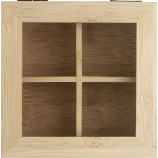 Коробка для чаю дерев'яна зі скляною кришкою бежевий - 8229613