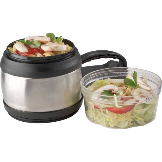 Термос для їжі сталевий 600 мл та прозорий контейнер 320 мл Macma сріблястий/чорний - 8848907