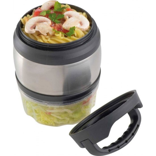 Термос для їжі сталевий 600 мл та прозорий контейнер 320 мл Macma сріблястий/чорний - 8848907
