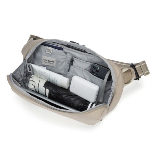 Сумка через плече антизлодій Pacsafe V Urban Sling бежевий/чорний - 30615237