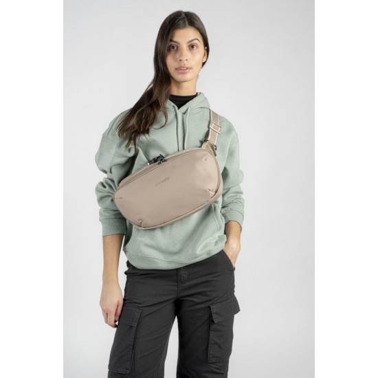 Сумка через плече антизлодій Pacsafe V Urban Sling бежевий/чорний - 30615237