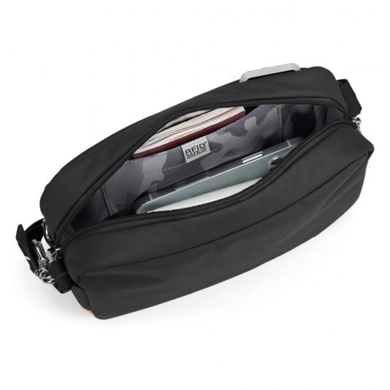 Сумка через плече антизлодій Pacsafe GO Crossbody чорний/помаранчевий - 35105130