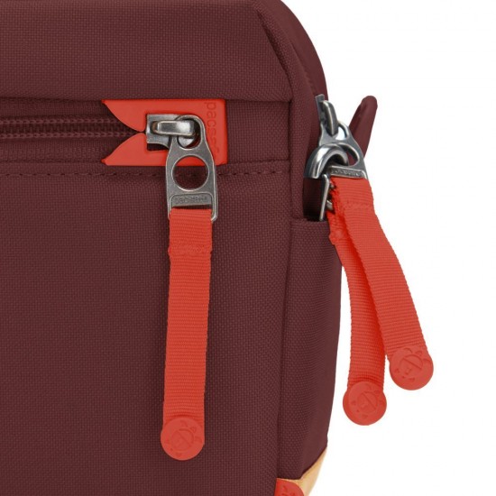 Сумка через плече антизлодій Pacsafe GO Crossbody бургунді/помаранчевий - 35105345