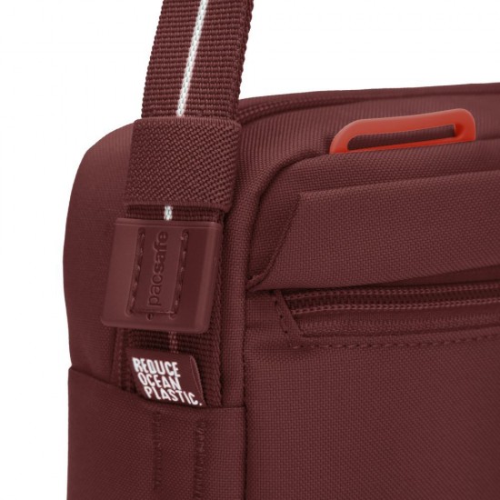 Сумка через плече антизлодій Pacsafe GO Crossbody бургунді/помаранчевий - 35105345